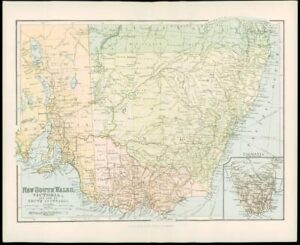 1900 Original Antique Colour Map NEW SOUTH WALES VICTORIA SOUTH AUSTRALIA (14)