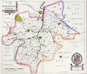 1656 Antique Map WARWICKSHIRE HEMLINGFORD HUNDRED Birmingham Solihul  (LM7)
