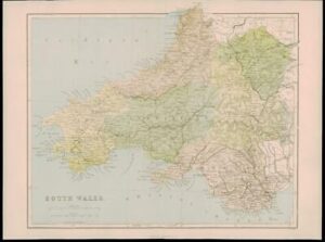 1865 - Original Antique Map of "SOUTH WALES" Cardigan Bay (NG6)
