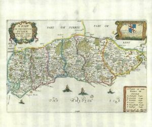 1673 1st ISSUE Antique Map 'A MAPP OF THE COUNTY OF SUSSEX' Richard Blome
