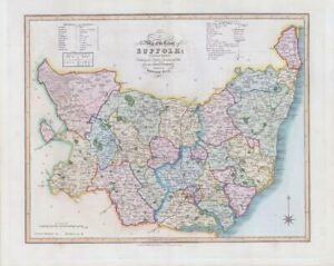1833 Large Engraved Map SUFFOLK by William Ebden Duncan Original Colour (DUK15)