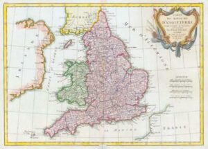 1771 Large Antique Map ENGLAND & WALES Royaume D'Angleterre by Janvier (BLM)