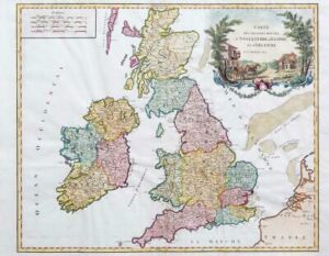 c1790 Map CARTE GRANDES ROUTES D'ANGLETERRE British Isles Ireland Vaugondy (LM10