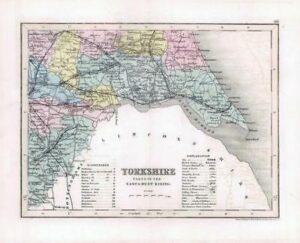 1860 - Original antique map "YORKSHIRE EAST & WEST RIDING" Joshua Archer (41)