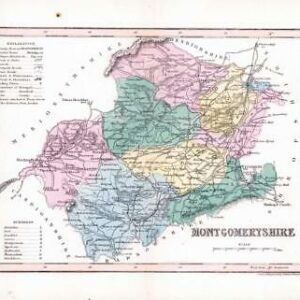 1860 - Original antique colour map of "MONTGOMERYSHIRE" WALES Joshua Archer (26)