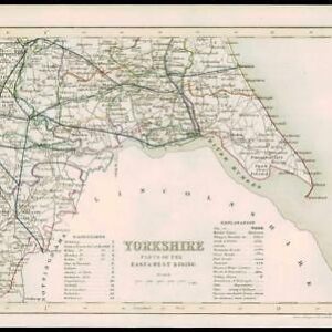 1855 Original antique map "YORKSHIRE EAST & WEST RIDING" by JOSHUA ARCHER (54)