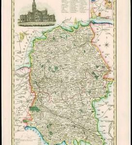 1846 - Original Antique Map of WILTSHIRE by Slater SALISBURY CATHEDRAL Colour