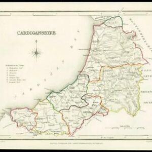 1845 Antique colour map of "CARDIGANSHIRE" Wales by LEWIS (W/DW58)