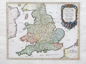 1665 Map LE ROYAUME D'ANGLETERRE SAXONS England Wales by Sanson Mariette (LM10)