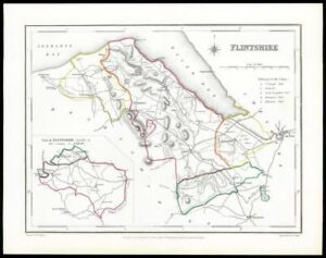 1845 Antique colour map of "FLINTSHIRE" Wales by LEWIS W/DW41
