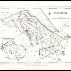 1845 Antique colour map of "FLINTSHIRE" Wales by LEWIS W/DW41