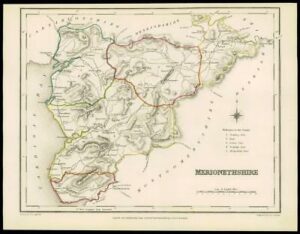 1845 Antique colour map of "MERIONETHSHIRE" Wales by LEWIS W/DW33