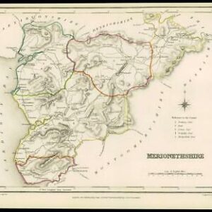 1845 Antique colour map of "MERIONETHSHIRE" Wales by LEWIS W/DW33