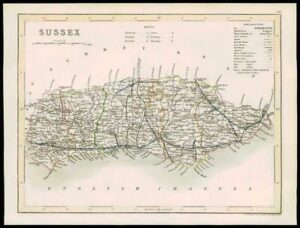 1855 - Original antique map of "SUSSEX" by JOSHUA ARCHER (45)