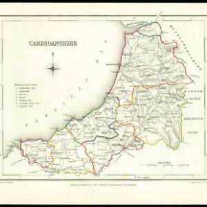 1845 Antique colour map of "CARDIGANSHIRE" Wales by LEWIS (W/DW63)