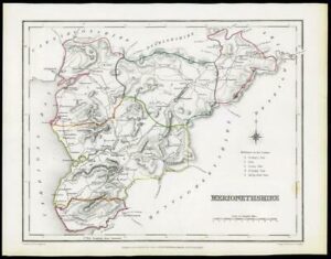 1845 WALES Original Antique Map of MERIONETHSHIRE by Lewis & Co (LM)