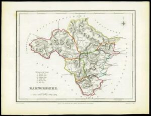 1845 WALES Original Colour Antique Map of RADNORSHIRE by Lewis & Co (LM)