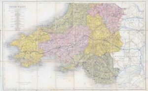 1836 Folding Map of SOUTH WALES by J & C WALKER with original colour