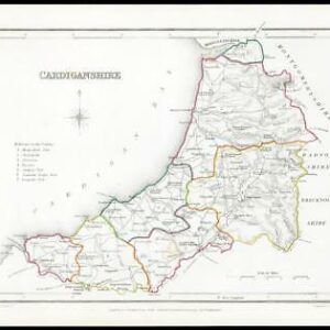 1845 Antique colour map of "CARDIGANSHIRE" Wales by LEWIS (W/DW79)