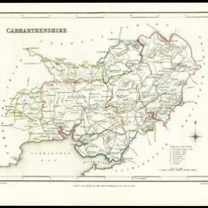 1845 Antique colour map of "CARMARTHENSHIRE" Wales by LEWIS (W/DW74)