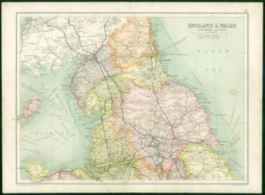 1912 Original Colour Antique Map  - ENGLAND WALES NORTHERN SECTION (62)