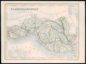 1855 - Original antique map of "GLAMORGANSHIRE" WALES by JOSHUA ARCHER (20)