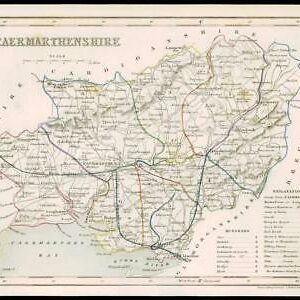 1855 - Original antique map of "CAERMARTHENSHIRE" WALES by JOSHUA ARCHER (8)