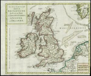 1743 Rare Map of the BRITISH ISLES Britanniche by Giambattista Albrizzi (LM12)