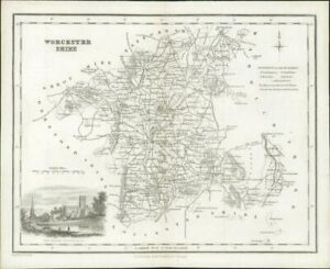 1836 - Original Antique Map of WORCESTERSHIRE Cathedral  by Fullerton (41)