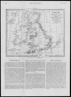 1900 MARITIME Map of British Isles Wreck Chart Showing Life Boat Stations (330)