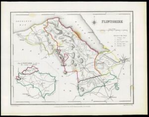 1845 WALES Original Colour Antique Map of FLINTSHIRE by Lewis & Co (LM)