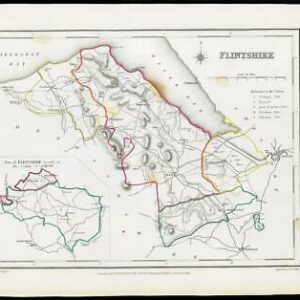 1845 WALES Original Colour Antique Map of FLINTSHIRE by Lewis & Co (LM)