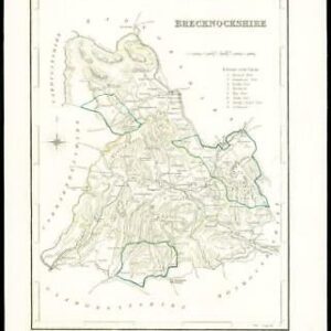 1845 Antique colour map of "BRECKNOCKSHIRE" Wales by LEWIS (W/DW85)
