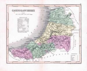 1860 - Original antique colour map of "CARDIGANSHIRE" Wales Joshua Archer (6)