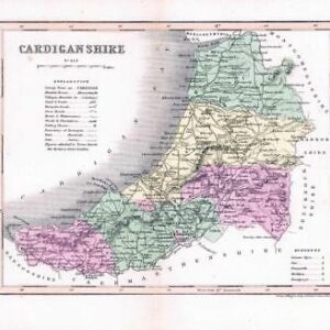 1860 - Original antique colour map of "CARDIGANSHIRE" Wales Joshua Archer (6)