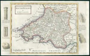 1733 - Rare Antique Map of SOUTH WALES by Herman Moll hand coloured (26)