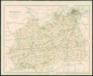 1868 - Original Colour Antique Map of SURREY by W Hughes (FC26)
