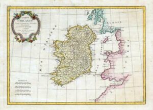1781 Carte D'Irlande LARGE MAP of IRELAND & eastern England Scotland Wales (JM)