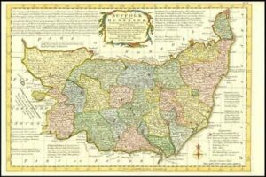 1777 Antique Map of SUFFOLK by Emanual Bowen Divided into Hundreds (BCM34)
