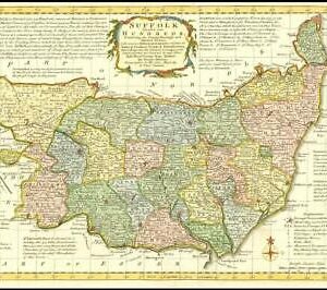 1777 Antique Map of SUFFOLK by Emanual Bowen Divided into Hundreds (BCM34)