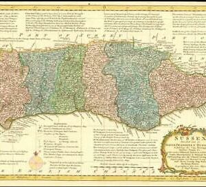 1777 Antique Map SUSSEX Emanual Bowen Divided Rapes Deanries Hundreds (BCM35)