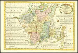 1777 Antique Map WORCESTERSHIRE by Emanual Bowen Divided into Hundreds (BCM41)