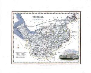 1836 - Original Antique Map of CHESHIRE View of Eaton Hall Fullerton (FCM26)