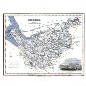 1836 - Original Antique Map of CHESHIRE View of Eaton Hall Fullerton (FCM26)