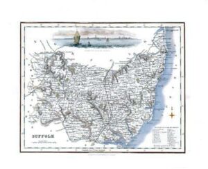1836 - Original Antique Map of SUFFOLK View of Yarmouth Fullerton (FCM25)