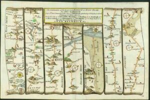 1719 Antique Road Map - LONDON to HOLYHEAD Chester Denbigh Anglesea (LM6)