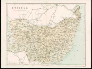 1865 - Original Antique Map of SUFFOLK by W Hughes  (NG2)