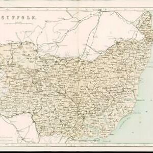 1865 - Original Antique Map of SUFFOLK by W Hughes  (NG2)