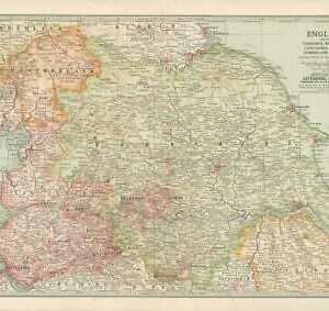 1903  Large Colour Map ENGLAND Section II Yorkshire, Westmoreland (EB6)
