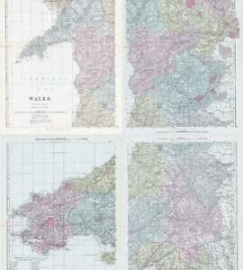 1883 Large Map WALES Set of 4 Maps Ordnance Survey by Bacon (BO48/49/50/51)